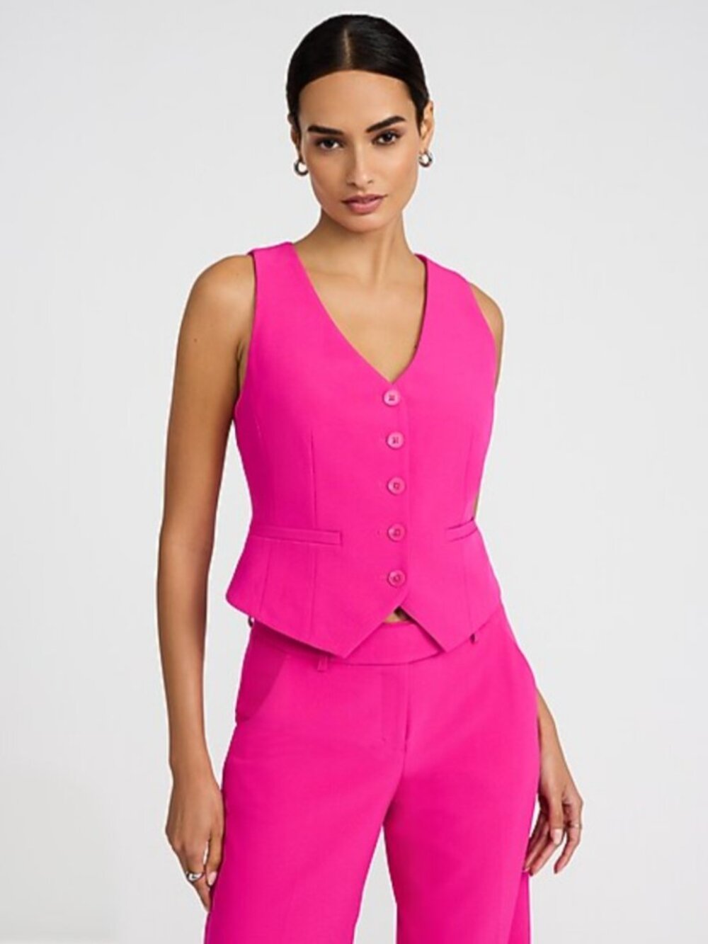 NWT EXPRESS Editor Studio Stretch Twill Five Button Blazer Vest - Picture 2 of 7
